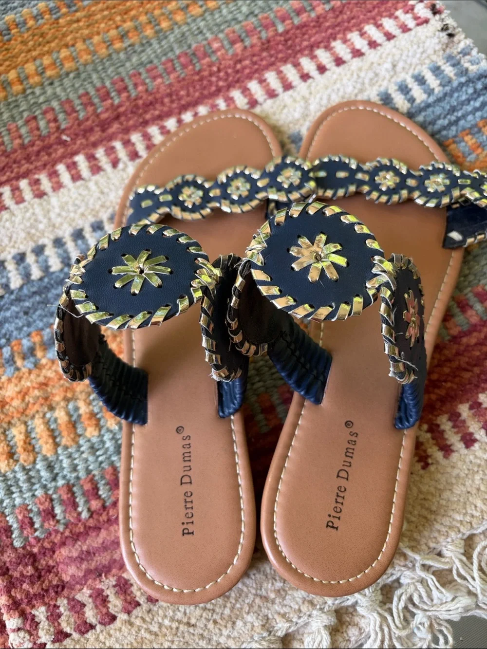Pierre Dumas Blue and Tan Braided Medallion Sandals - Picture 3 of 4
